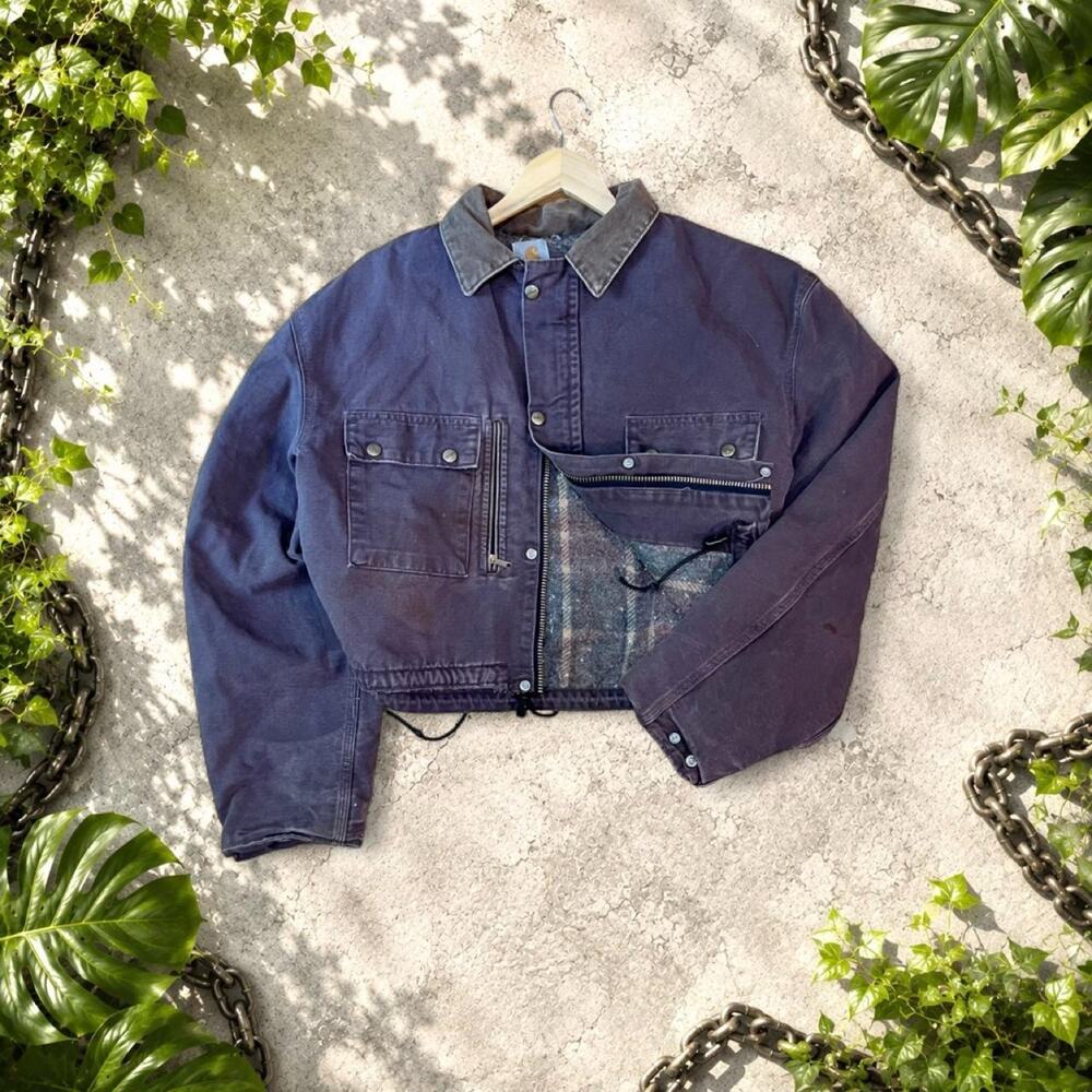 Carhartt Brown Detroit Trucker Duck Canvas Jacket sz us M Crop Blanket Lined J97